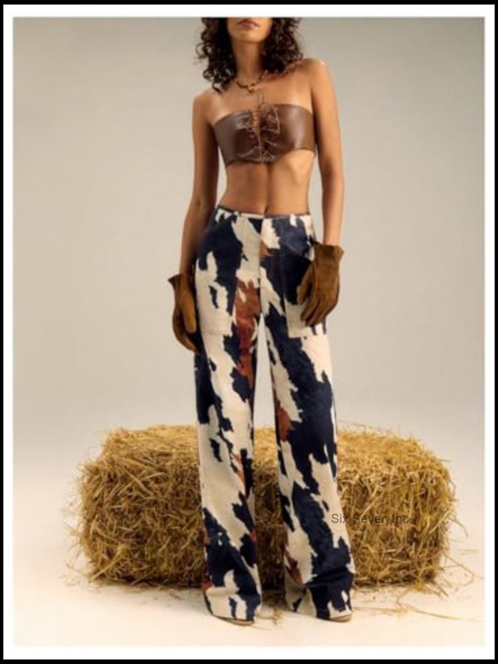 Western Cow Print Wide Leg Denim Pants Casual Y2k Trousers - Picture 5 of 5